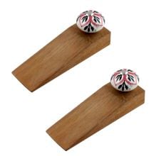 2 Pieces Black Pink Floral Crackle Ceramic Wooden Door Stopper